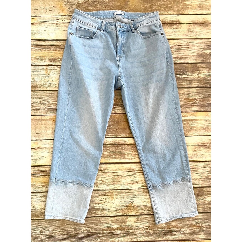 Ann Taylor LOFT Womens Girlfriend Ankle Jeans Size 8 Patched Light Indigo Wash